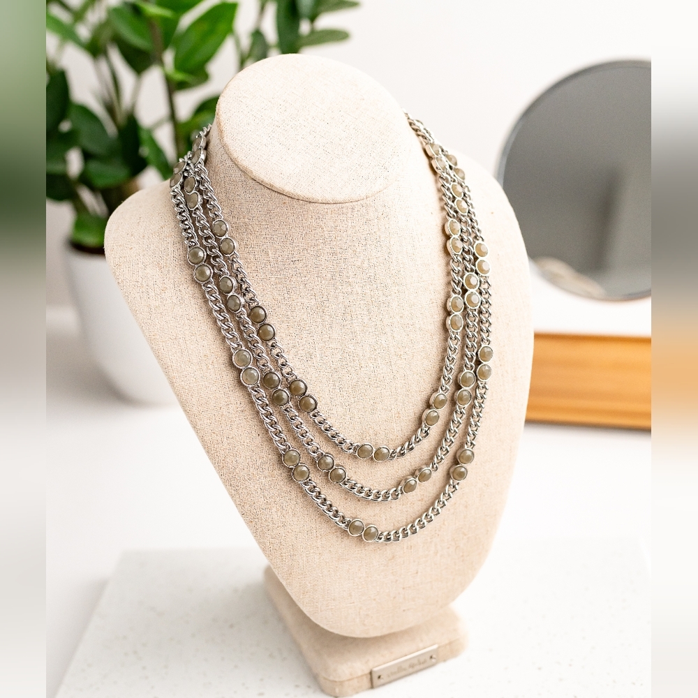 BR Labrodite Triple Strand Silver Necklace